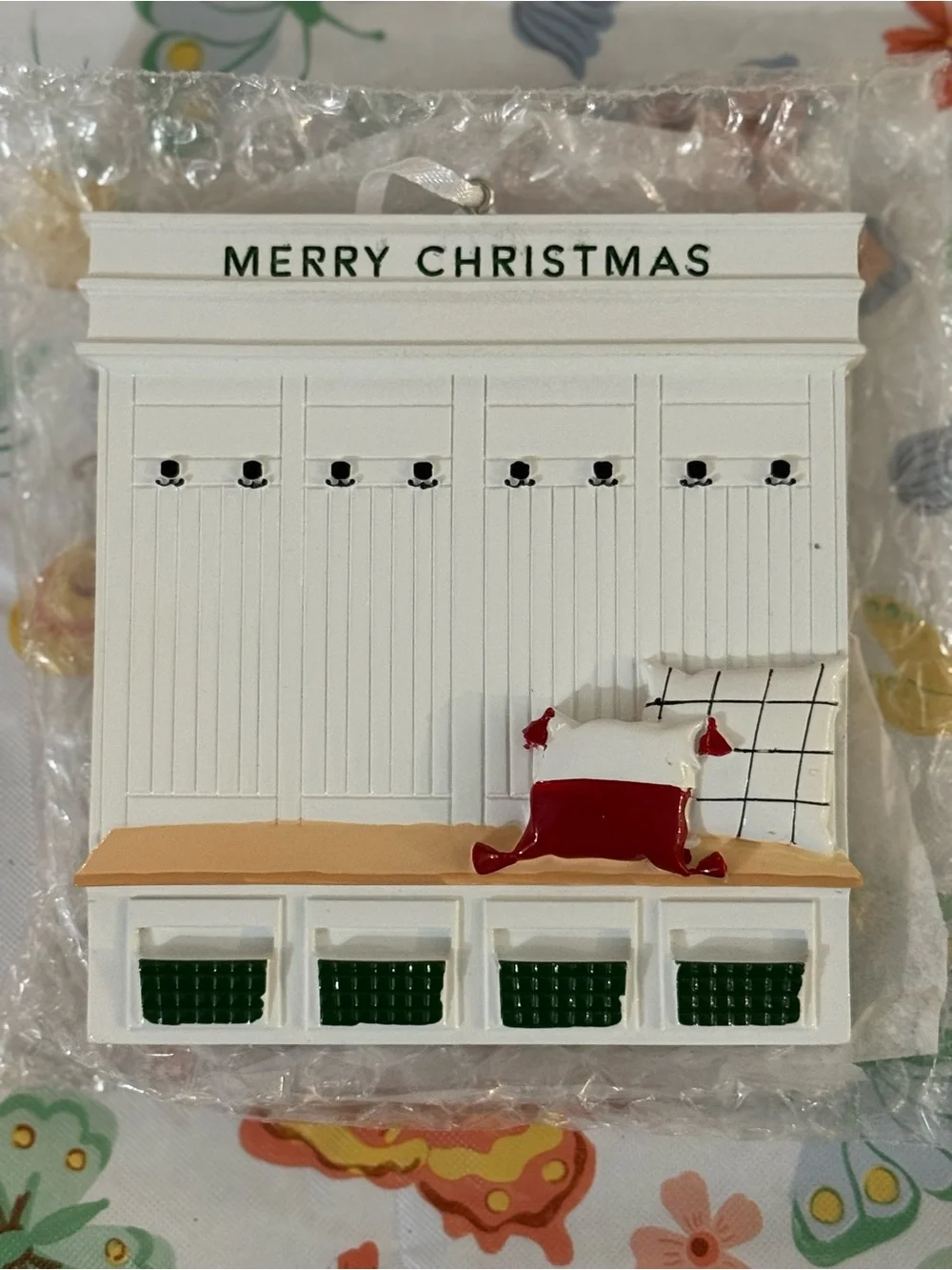 Merry Christmas Decorative Entryway Shelf Ornament - White and Green Family of 4